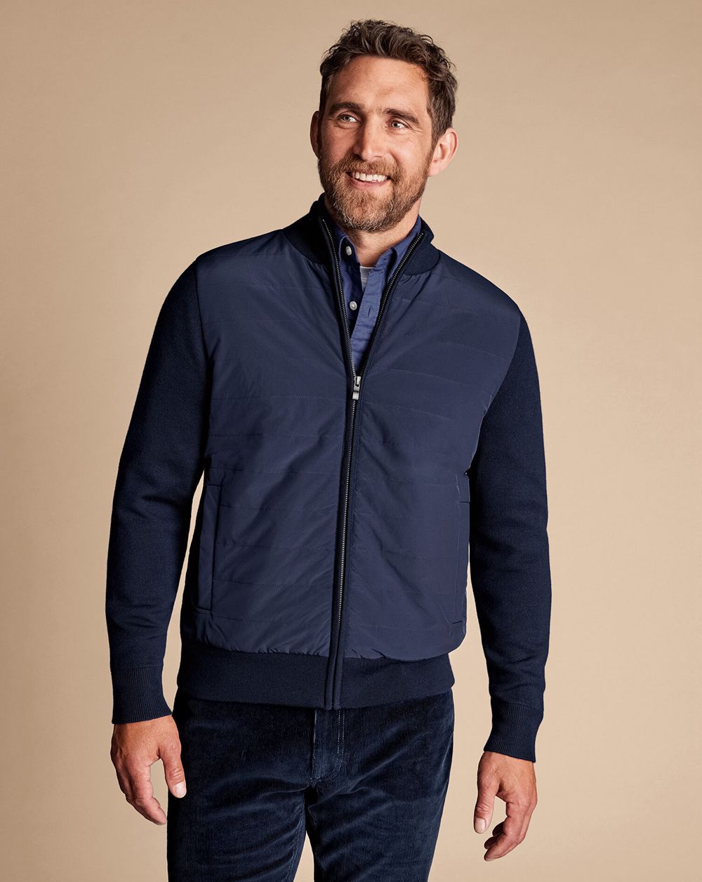 Navy Charles Tyrwhitt Merino Padded Funnel Neck Jacket | UGXHKL-657