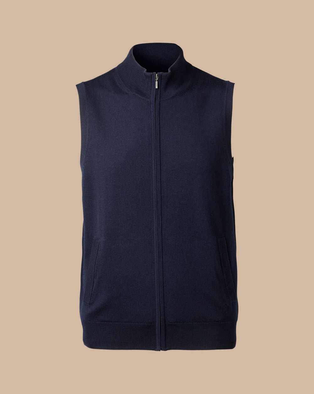 Navy Charles Tyrwhitt Merino Zip Through Vest | GBMTAF-371