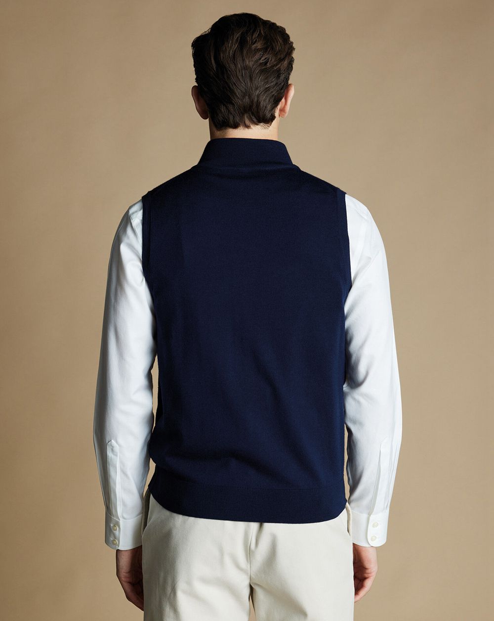 Navy Charles Tyrwhitt Merino Zip Through Vest | GBMTAF-371