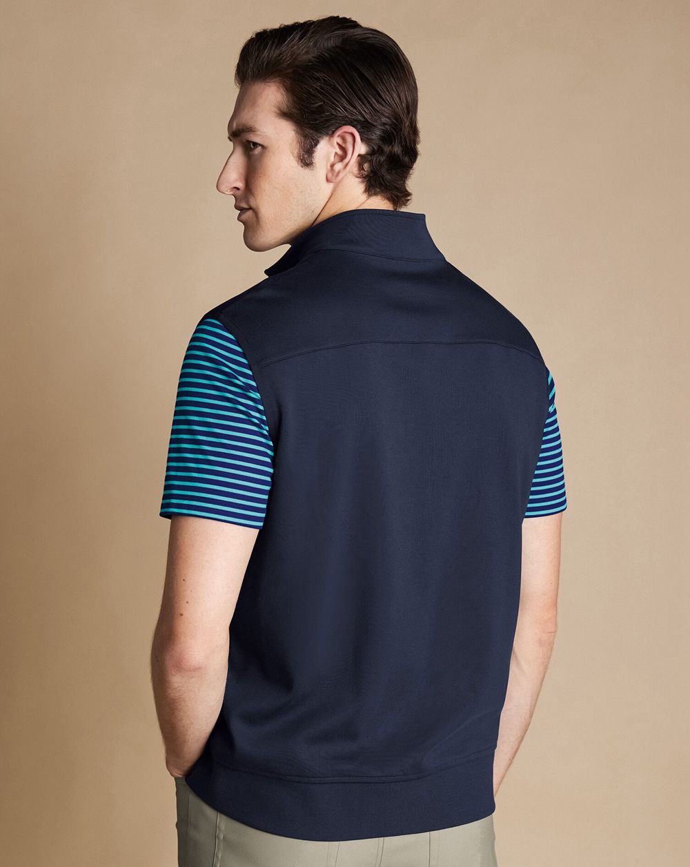 Navy Charles Tyrwhitt Performance Funnel Neck Gilet | WGIMBN-835