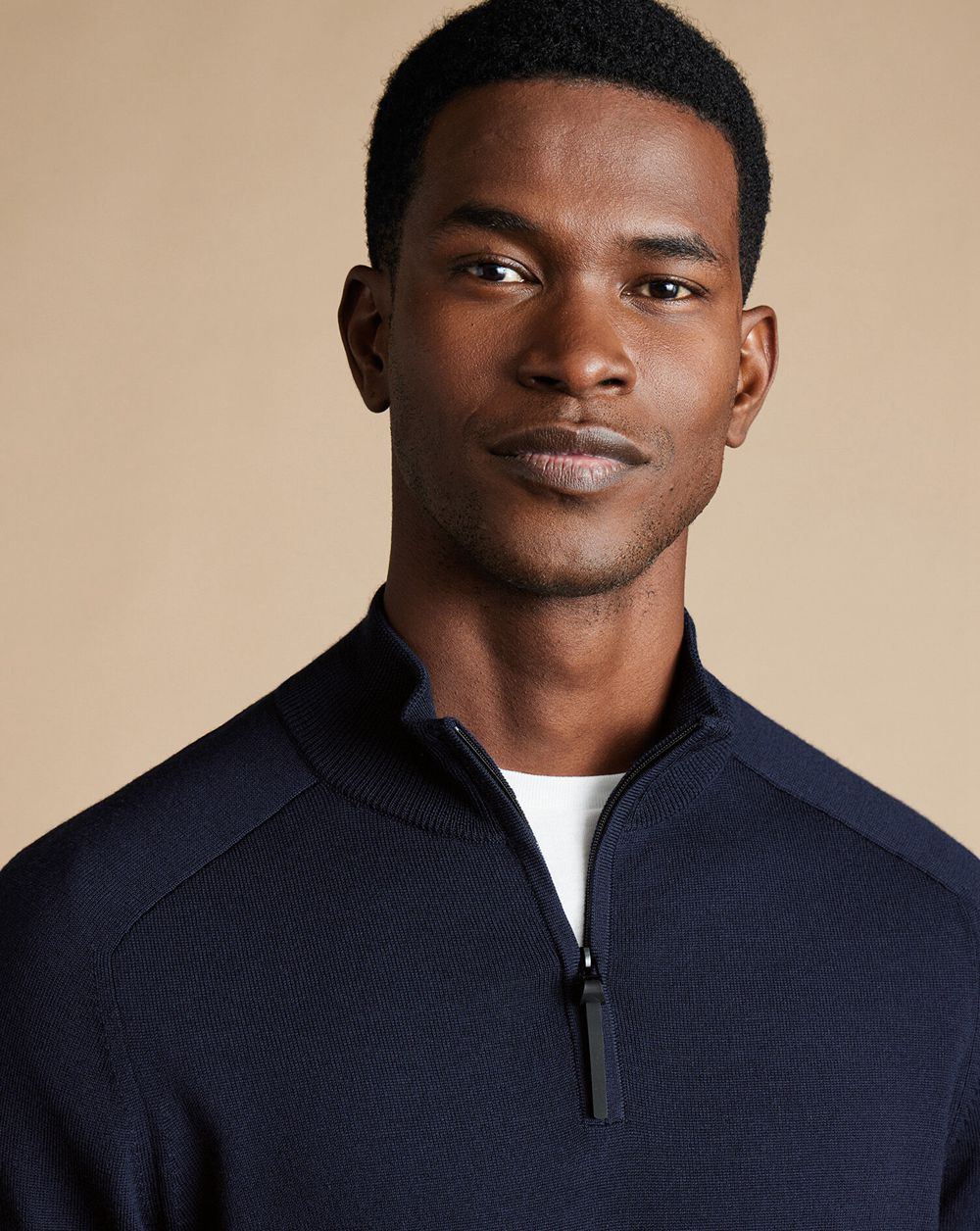 Navy Charles Tyrwhitt Performance Merino Quarter Zip Sweater | AEQFPY-506