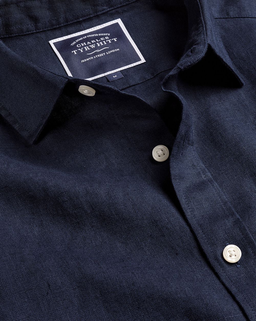 Navy Charles Tyrwhitt Pure Linen Short Sleeve Shirt | ZVLREN-574