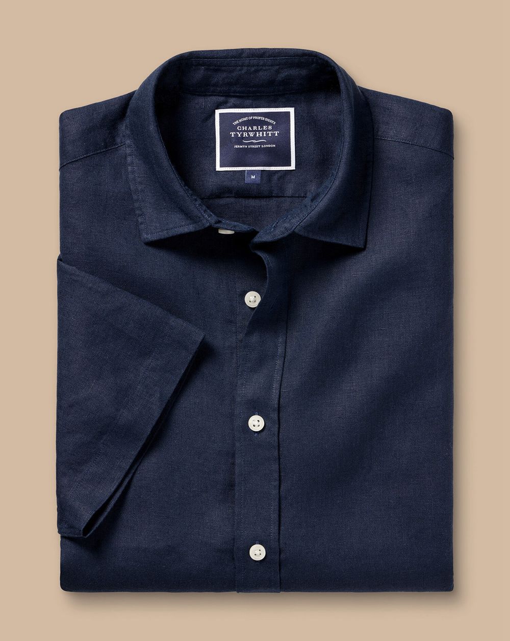 Navy Charles Tyrwhitt Pure Linen Short Sleeve Shirt | ZVLREN-574