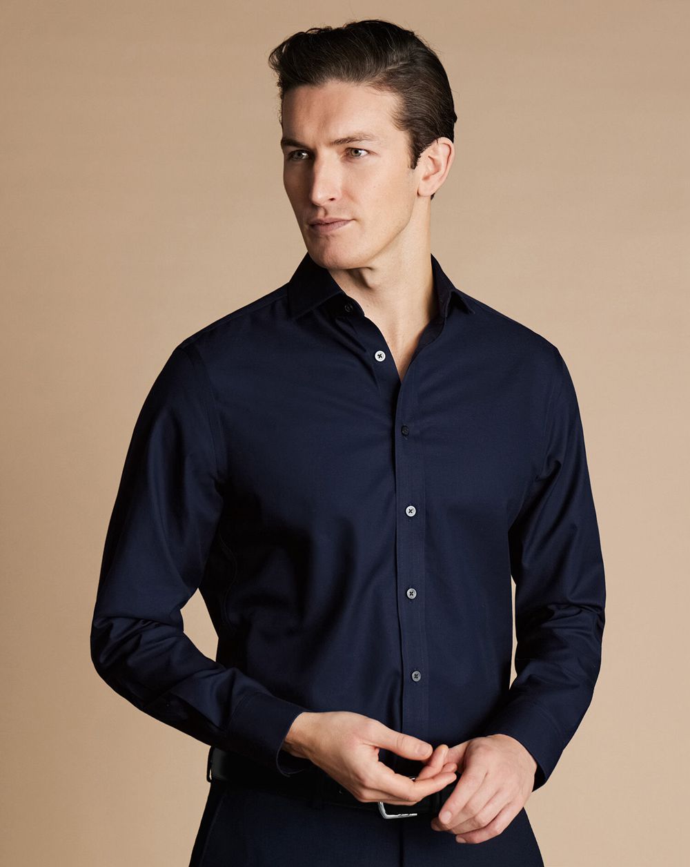 Navy Charles Tyrwhitt Spread Collar Non-Iron Twill Shirt | ANTXKE-139