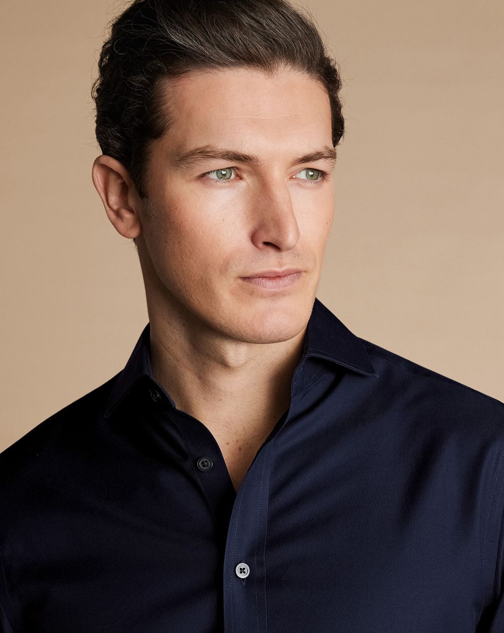 Navy Charles Tyrwhitt Spread Collar Non-Iron Twill Shirt | ANTXKE-139