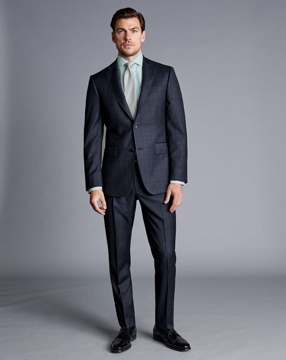 Navy Charles Tyrwhitt Ultimate Performance Check Suit Pants | KSWGBD-467