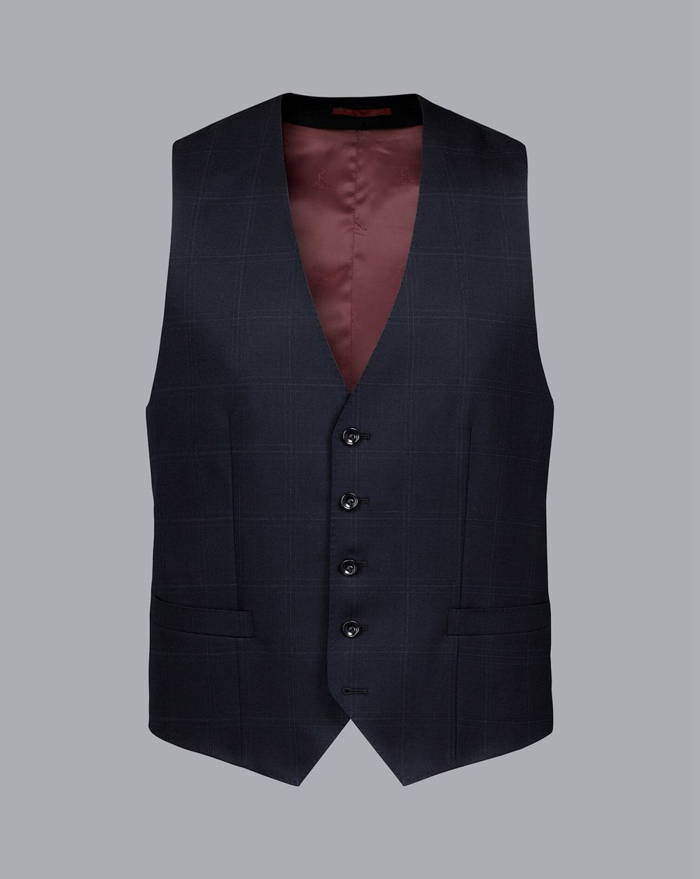 Navy Charles Tyrwhitt Ultimate Performance Check Suit Vest | BNHFOI-431