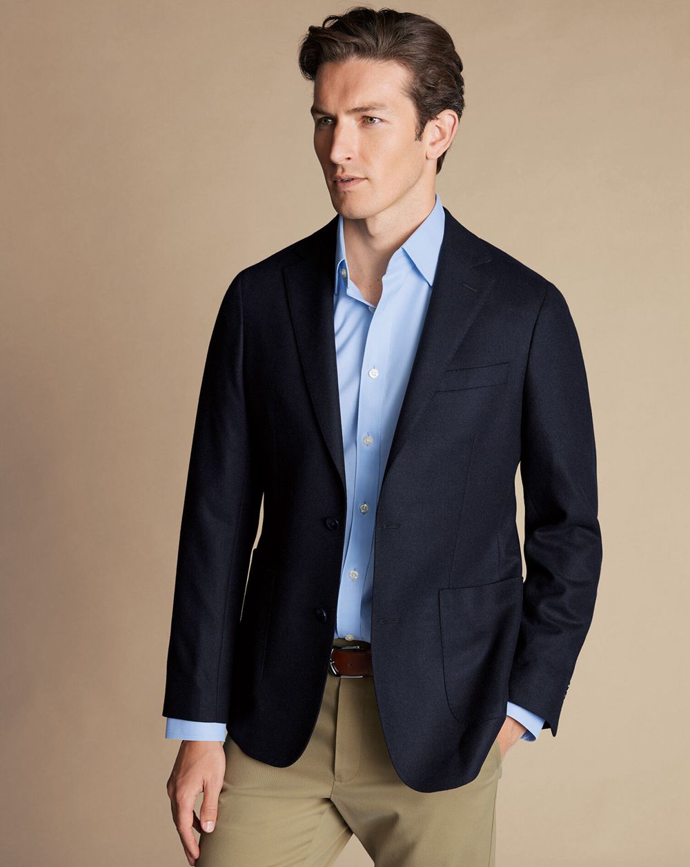 Navy Charles Tyrwhitt Unstructured Wool Twill Jacket | CVJIWD-730