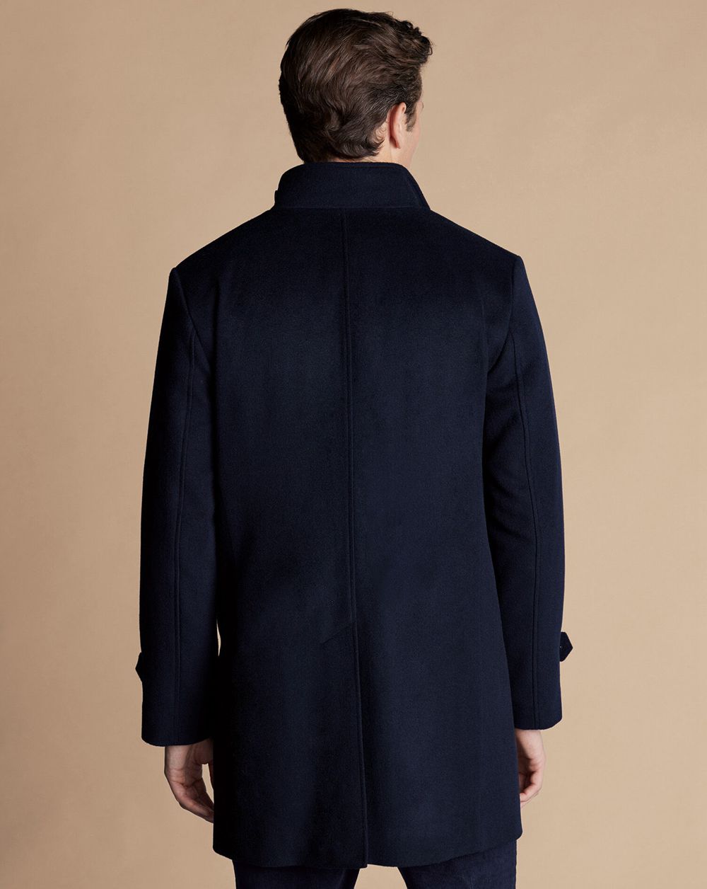 Navy Charles Tyrwhitt Wool Funnel Neck Overcoat | LYXAHD-786