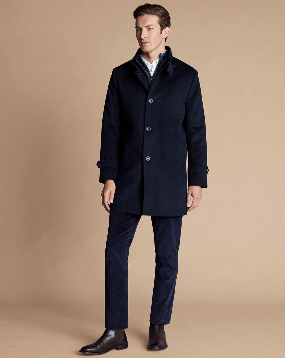 Navy Charles Tyrwhitt Wool Funnel Neck Overcoat | LYXAHD-786