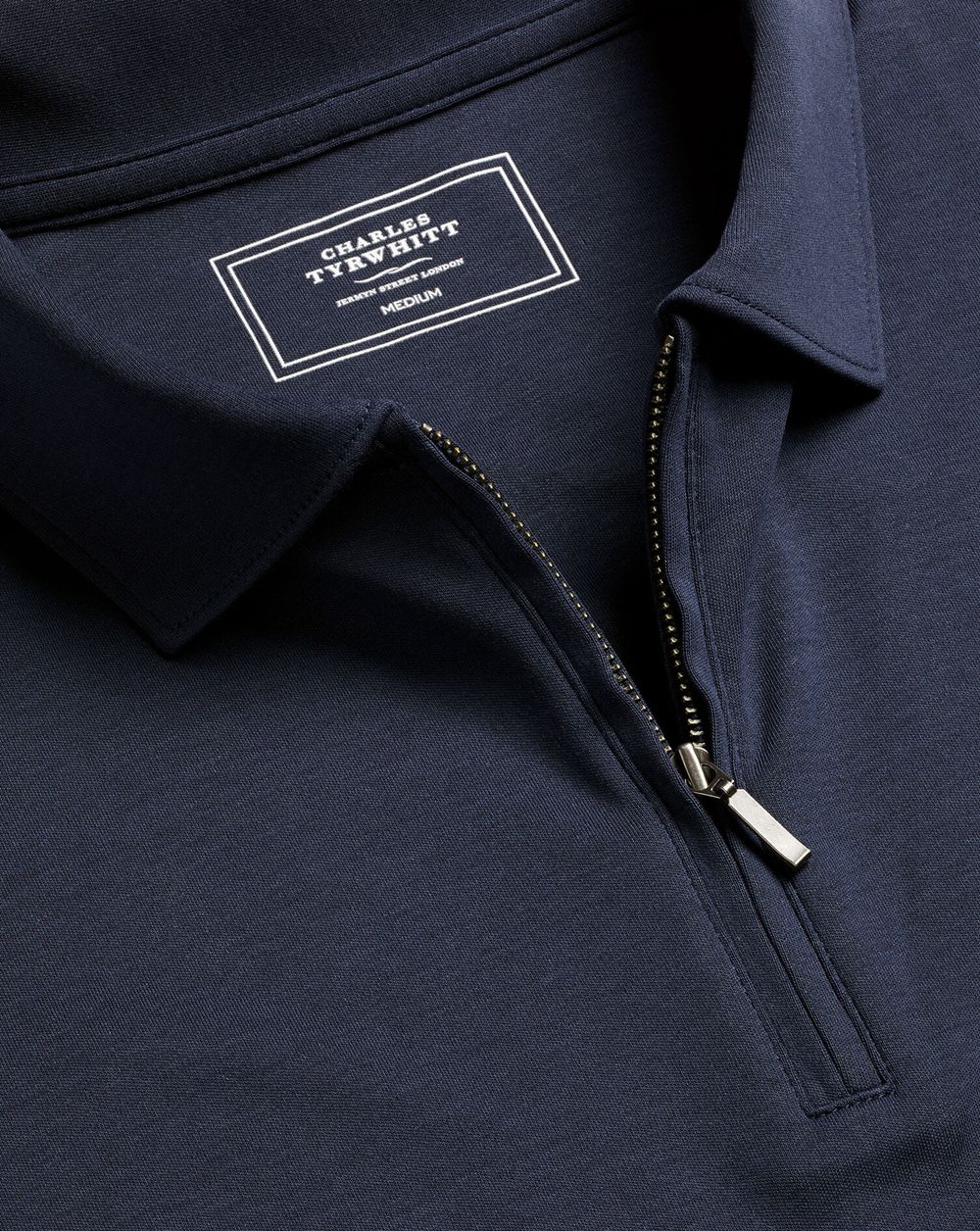 Navy Charles Tyrwhitt Zip-Neck Jersey Polo | KGYFVO-165