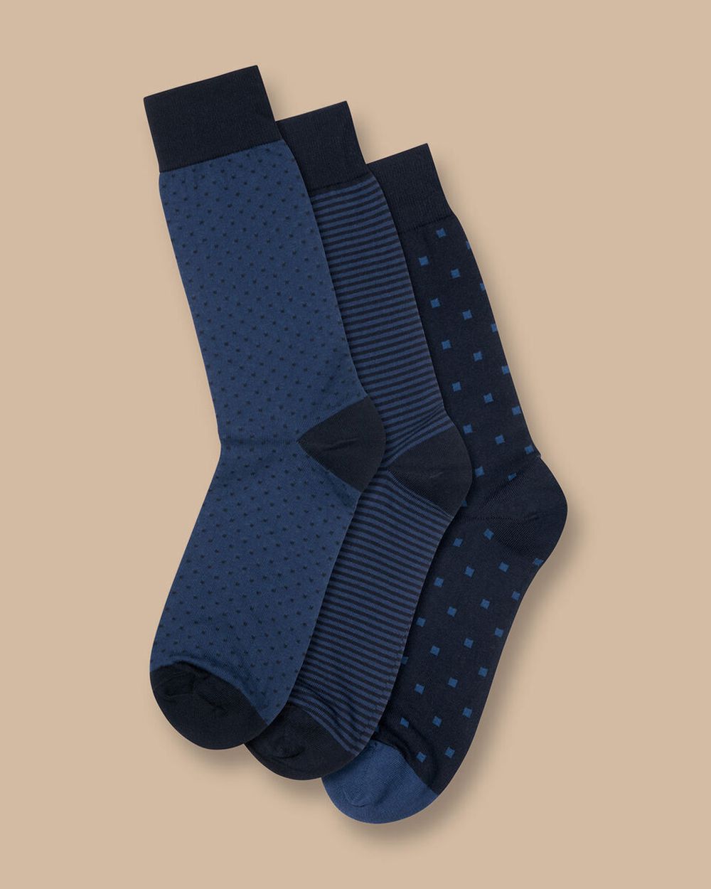 Navy Multi Charles Tyrwhitt Patterned Cotton Rich 3 Pack Socks | RJGMXD-152