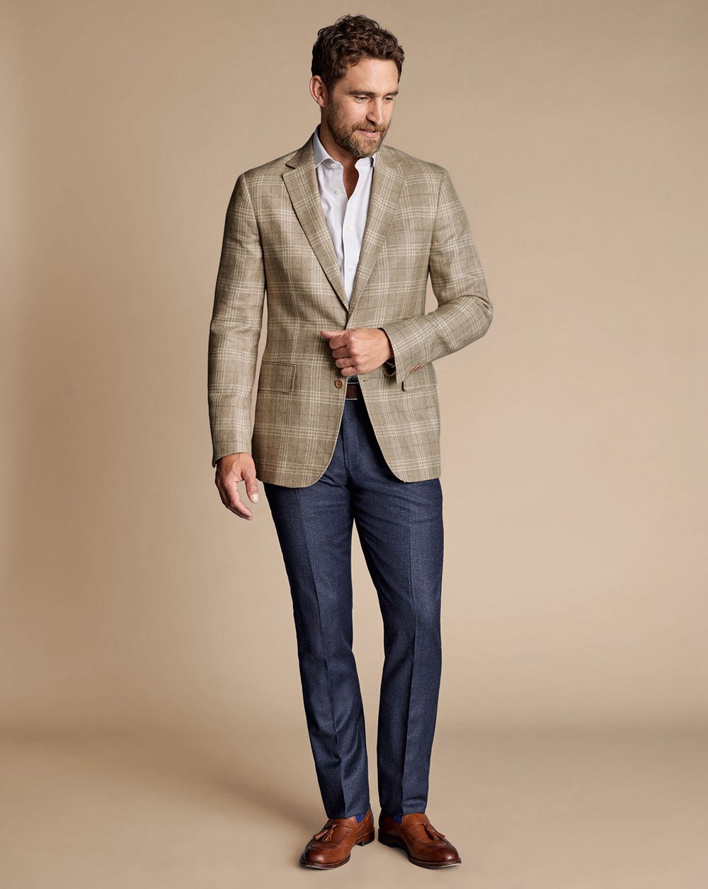 Oatmeal Charles Tyrwhitt British Luxury Check Jacket | ZEMDJC-408