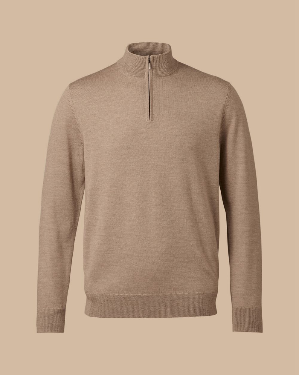 Oatmeal Charles Tyrwhitt Merino Quarter Zip Sweater | CJTPDN-372