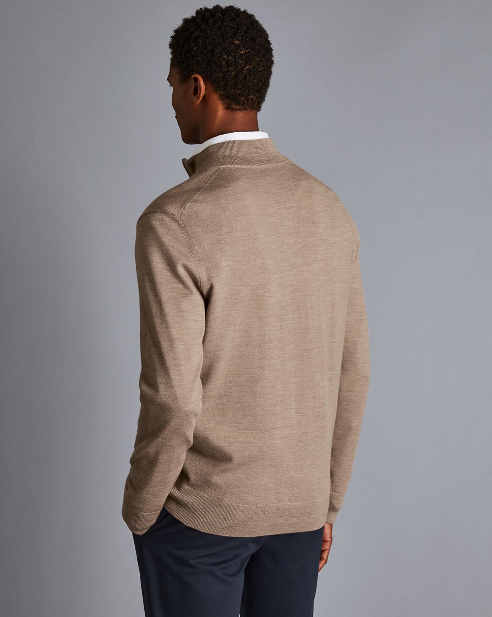 Oatmeal Charles Tyrwhitt Merino Quarter Zip Sweater | CJTPDN-372