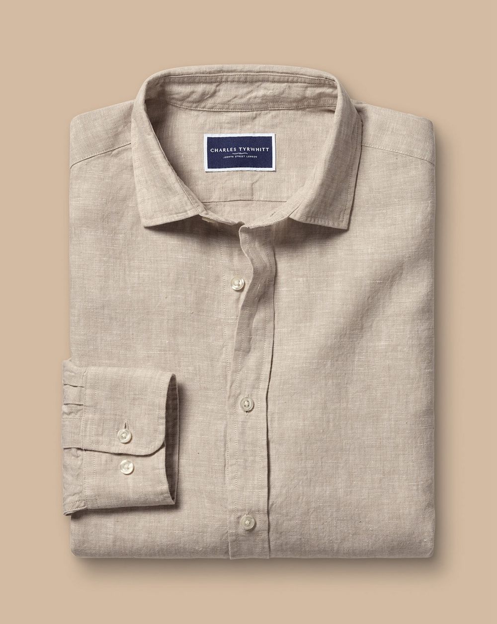 Oatmeal Charles Tyrwhitt Pure Linen Shirt | GLIJQB-823