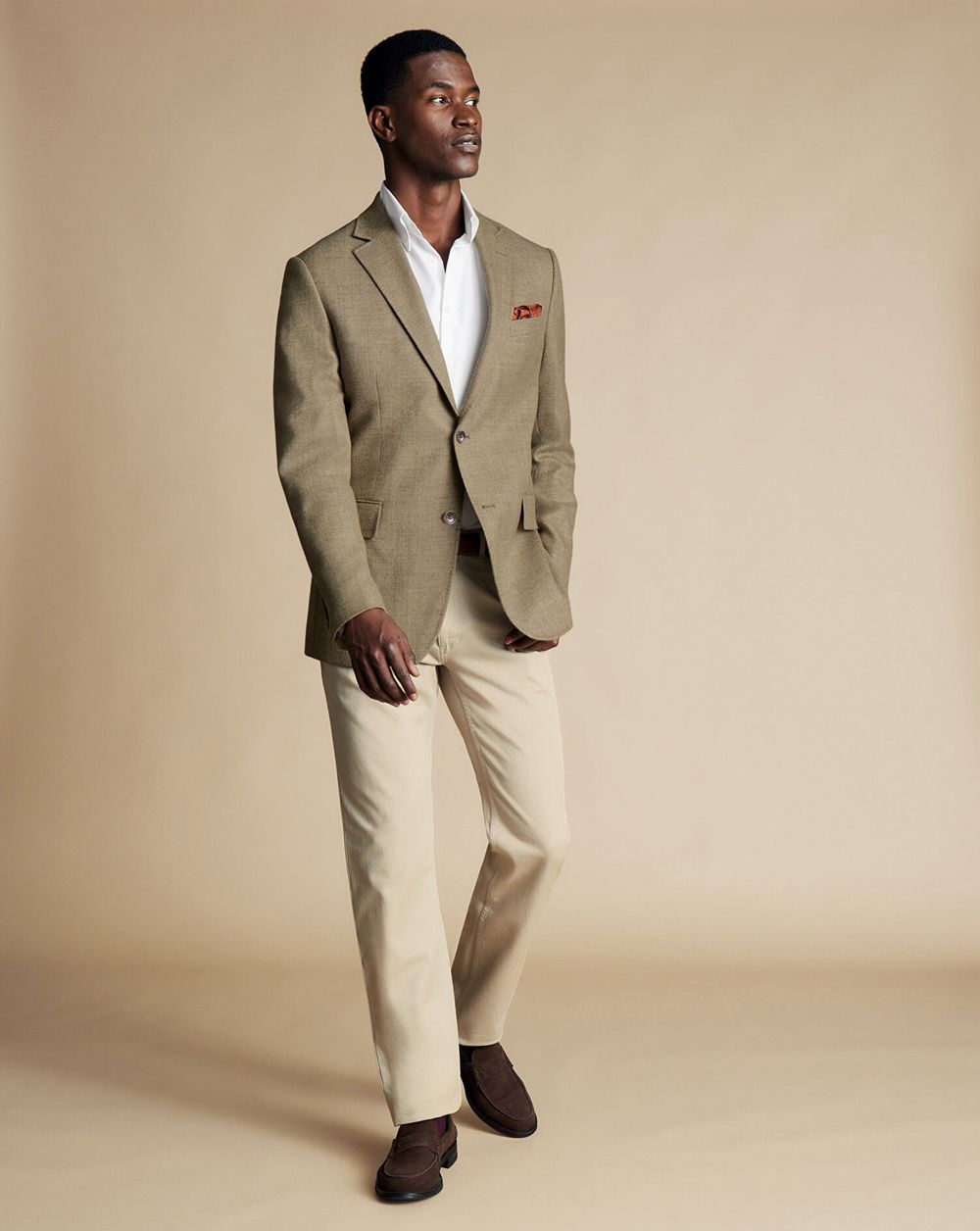 Oatmeal Charles Tyrwhitt Twill Wool Texture Jacket | FXDLUV-746