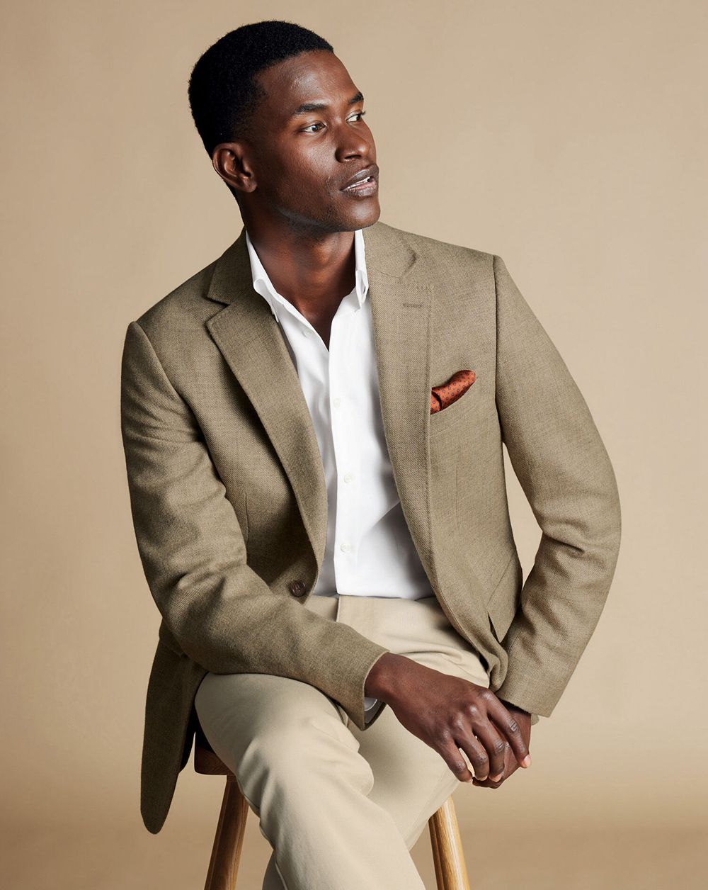 Oatmeal Charles Tyrwhitt Twill Wool Texture Jacket | FXDLUV-746