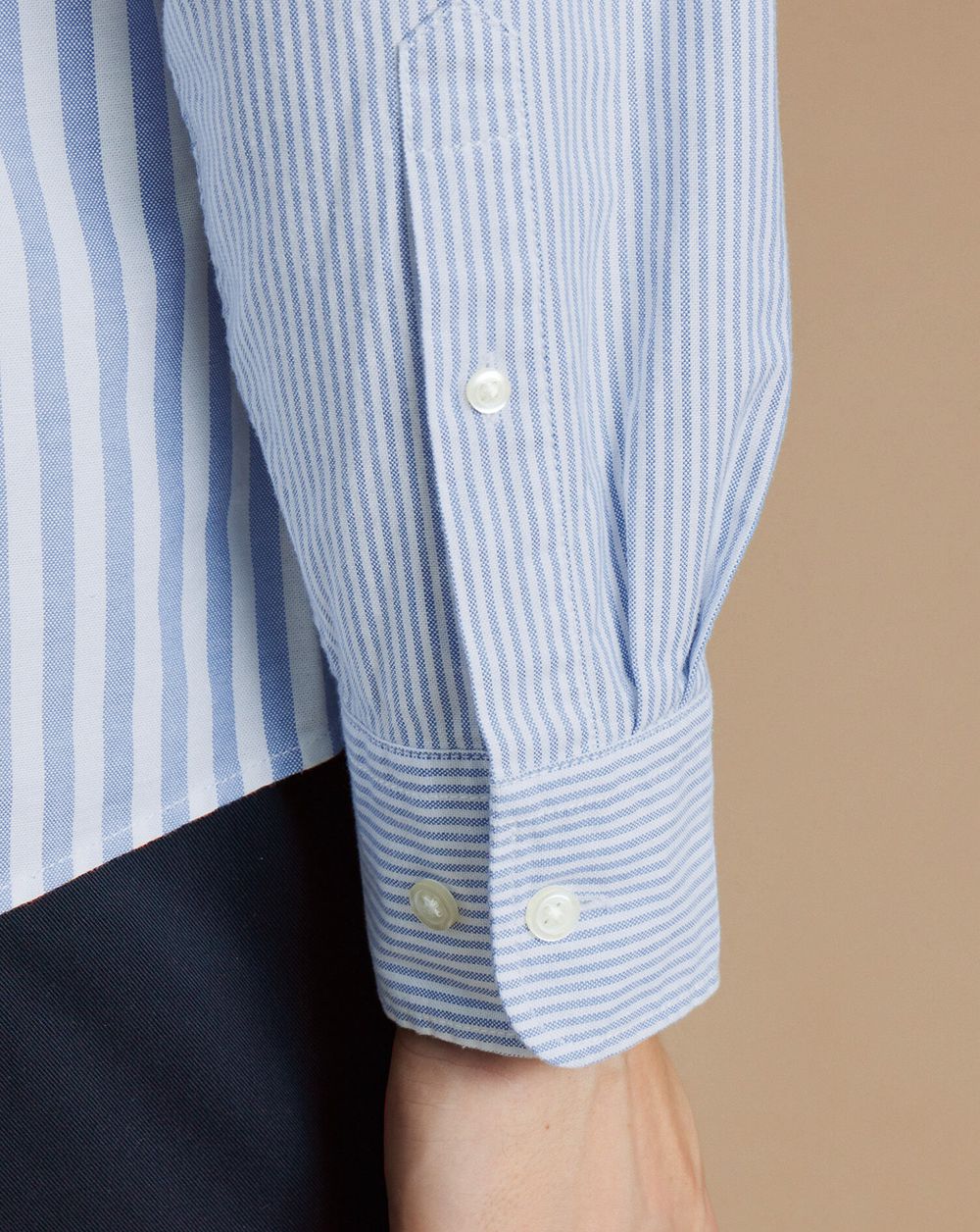 Ocean Blue Charles Tyrwhitt Button-Down Collar Stretch Washed Oxford Stripe Patchwork Shirt | IRGAPV-810