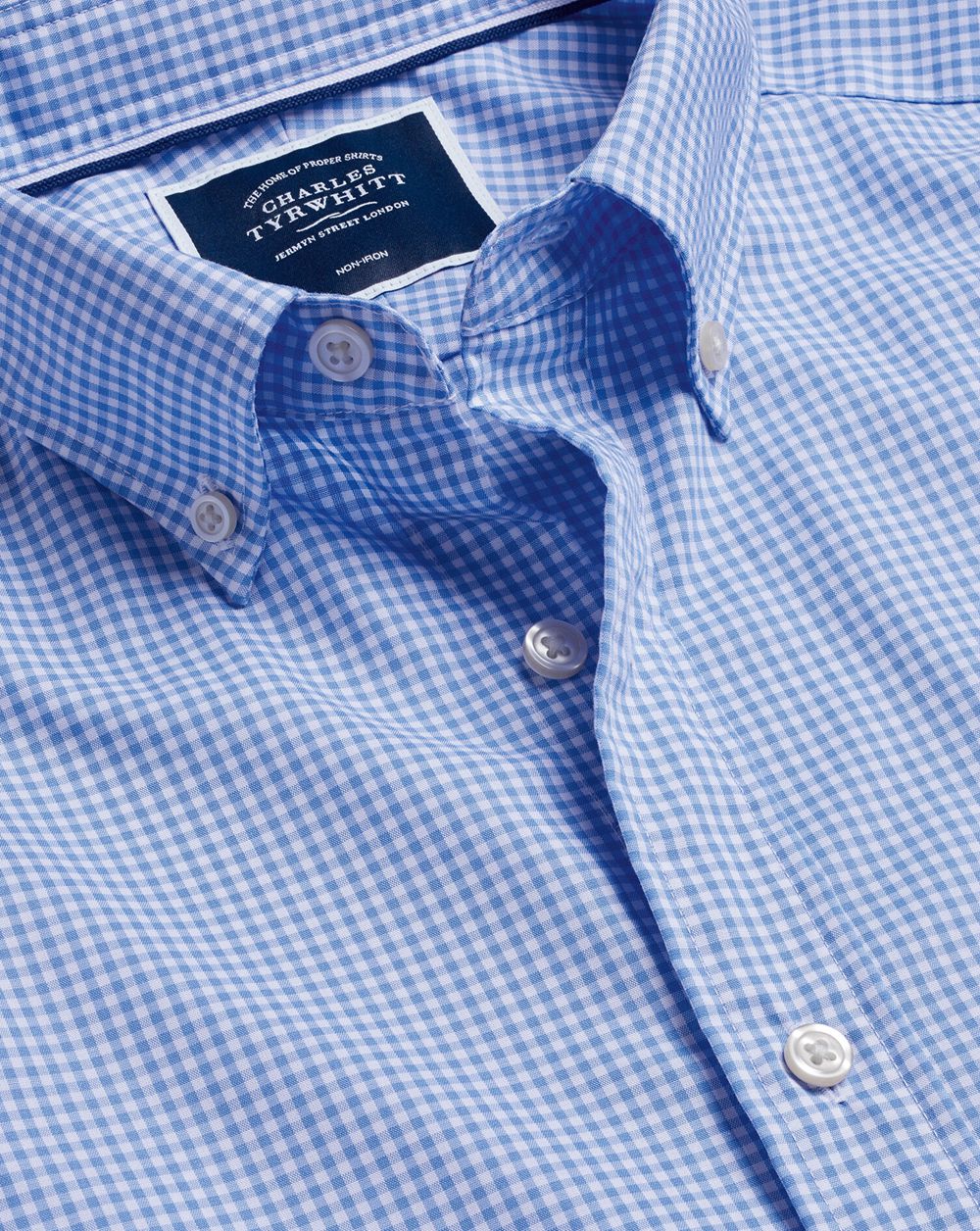 Ocean Blue Charles Tyrwhitt Button-Down Collar Non-Iron Stretch Short Sleeve Shirt | QBODEH-540