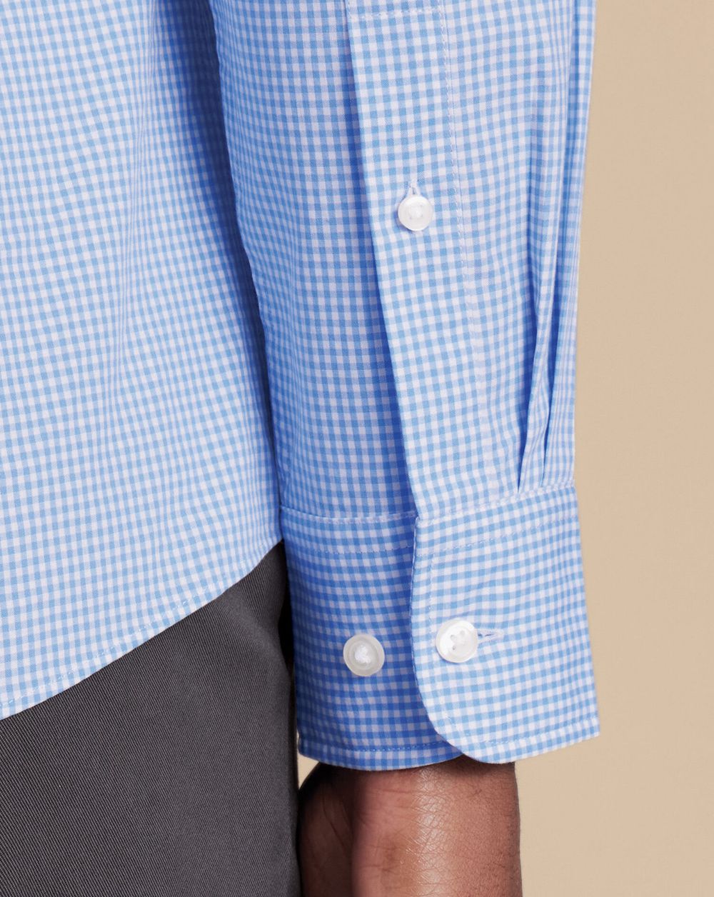 Ocean Blue Charles Tyrwhitt Button-Down Collar Non-Iron Stretch Poplin Mini Gingham Check Shirt | TVHFDY-160