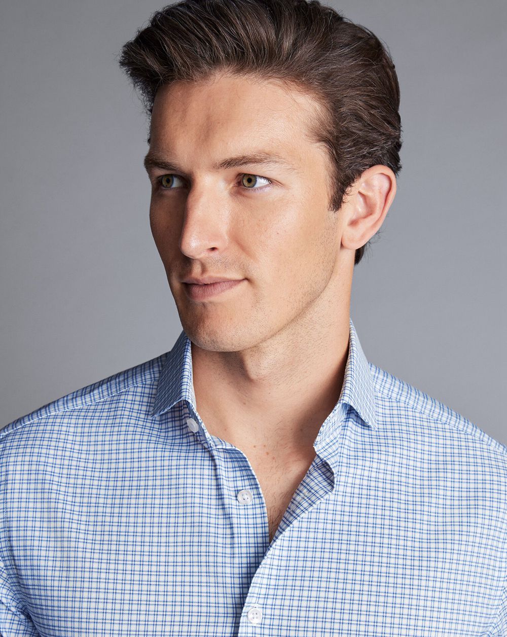 Ocean Blue Charles Tyrwhitt Non-Iron Stretch Twill Grid Check Shirt | GNVLTX-920