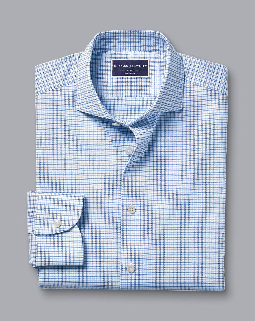 Ocean Blue Charles Tyrwhitt Non-Iron Stretch Twill Grid Check Shirt | GNVLTX-920