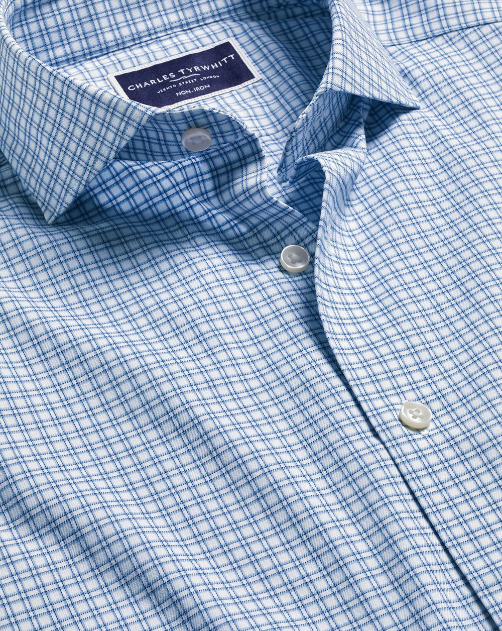 Ocean Blue Charles Tyrwhitt Non-Iron Stretch Twill Grid Check Shirt | GNVLTX-920