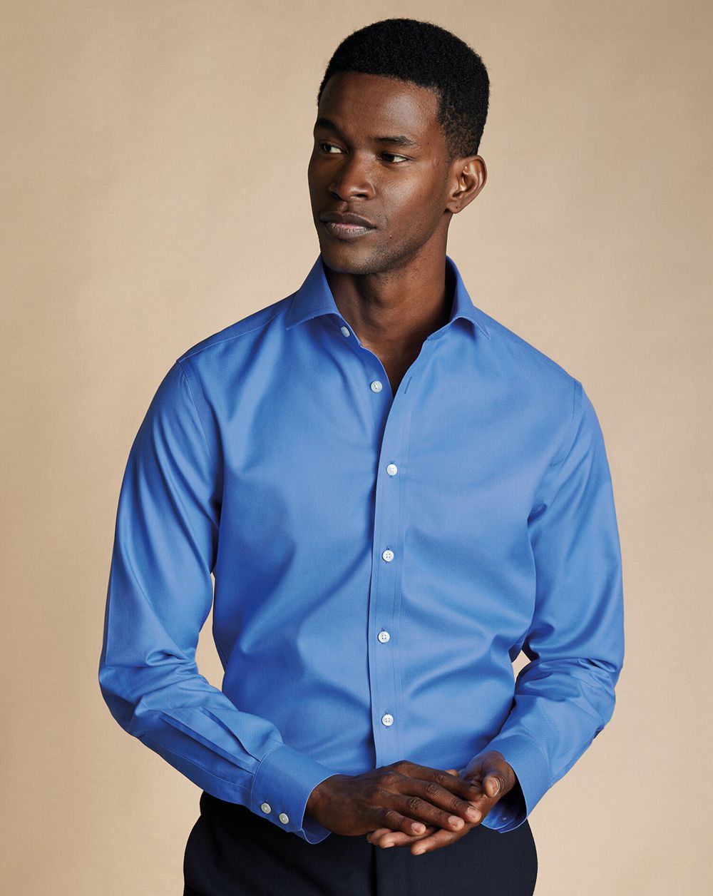 Ocean Blue Charles Tyrwhitt Spread Collar Non-Iron Twill Shirt | LSYOKJ-782