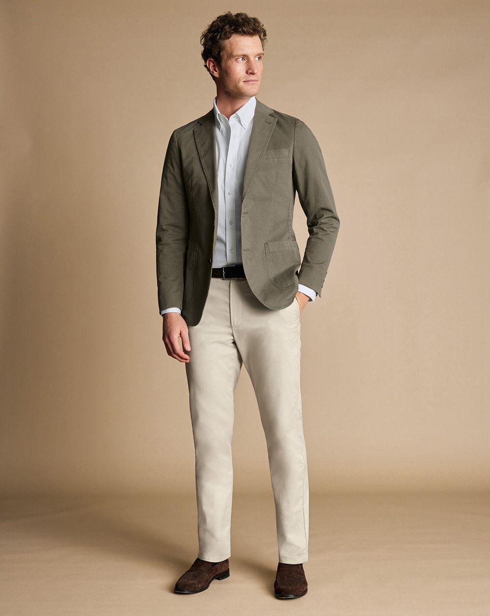 Olive Green Charles Tyrwhitt Cotton Stretch Garment Dyed Jacket | TQARLK-158