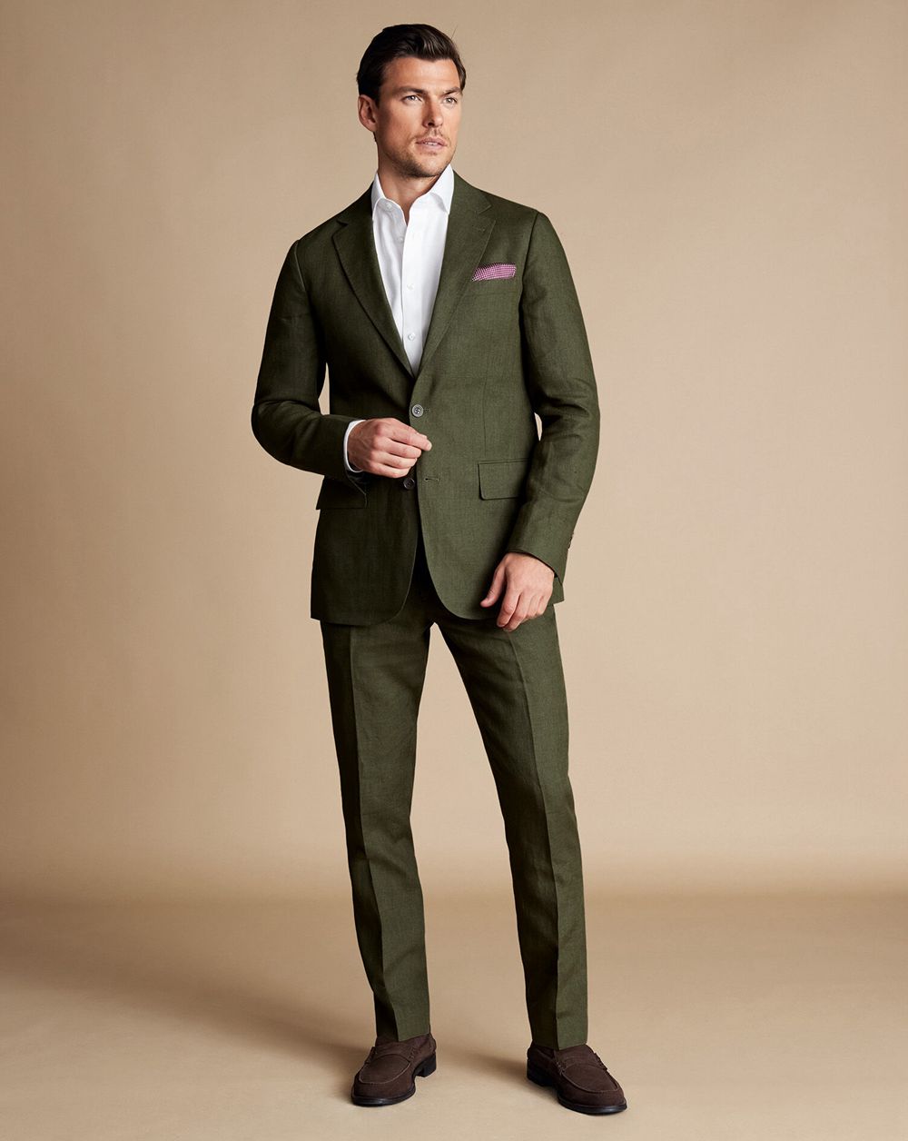 Olive Green Charles Tyrwhitt Linen Jacket | VFAKZB-712