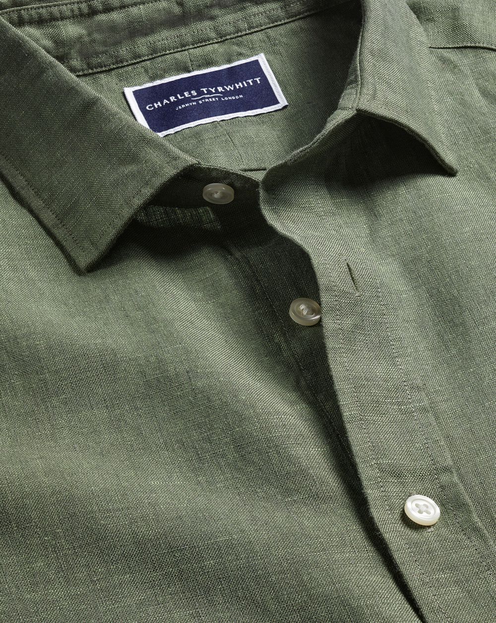 Olive Green Charles Tyrwhitt Pure Linen Short Sleeve Shirt | XABNTO-784