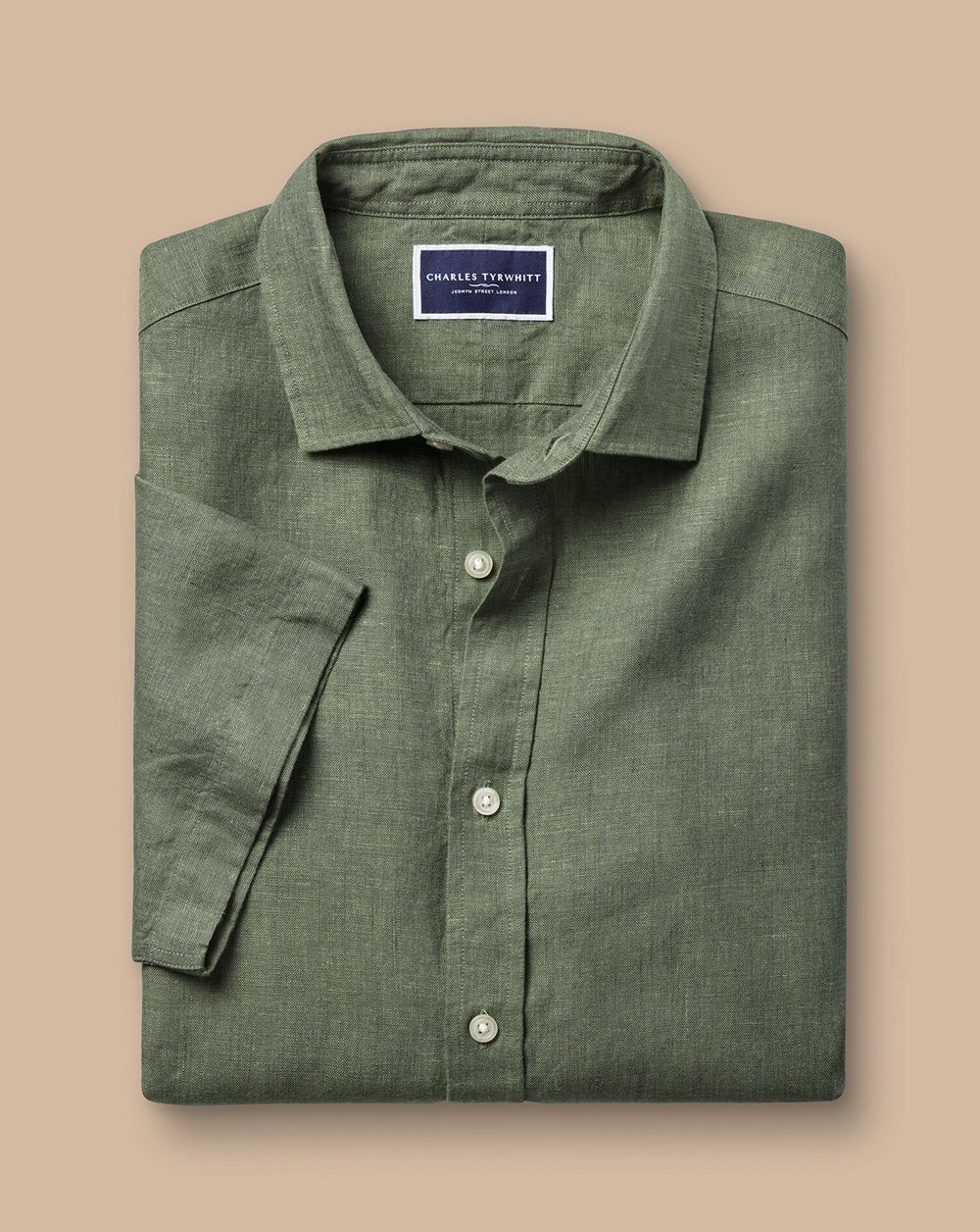 Olive Green Charles Tyrwhitt Pure Linen Short Sleeve Shirt | XABNTO-784