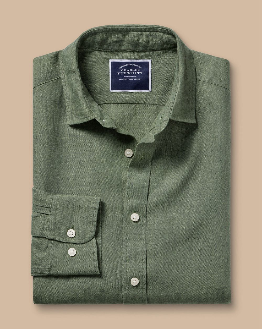 Olive Green Charles Tyrwhitt Pure Linen Shirt | AKBGQH-956