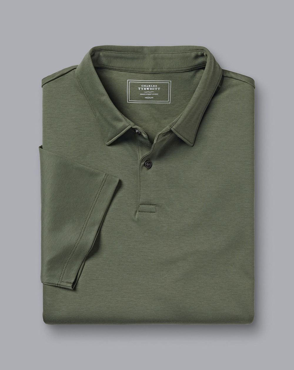 Olive Green Charles Tyrwhitt Smart Jersey Polo | AOUWGS-502