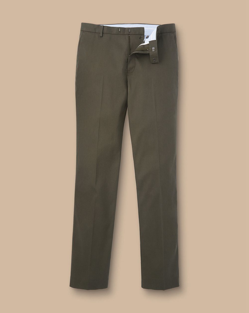 Olive Green Charles Tyrwhitt Smart Stretch Texture Pants | ROAJIV-692