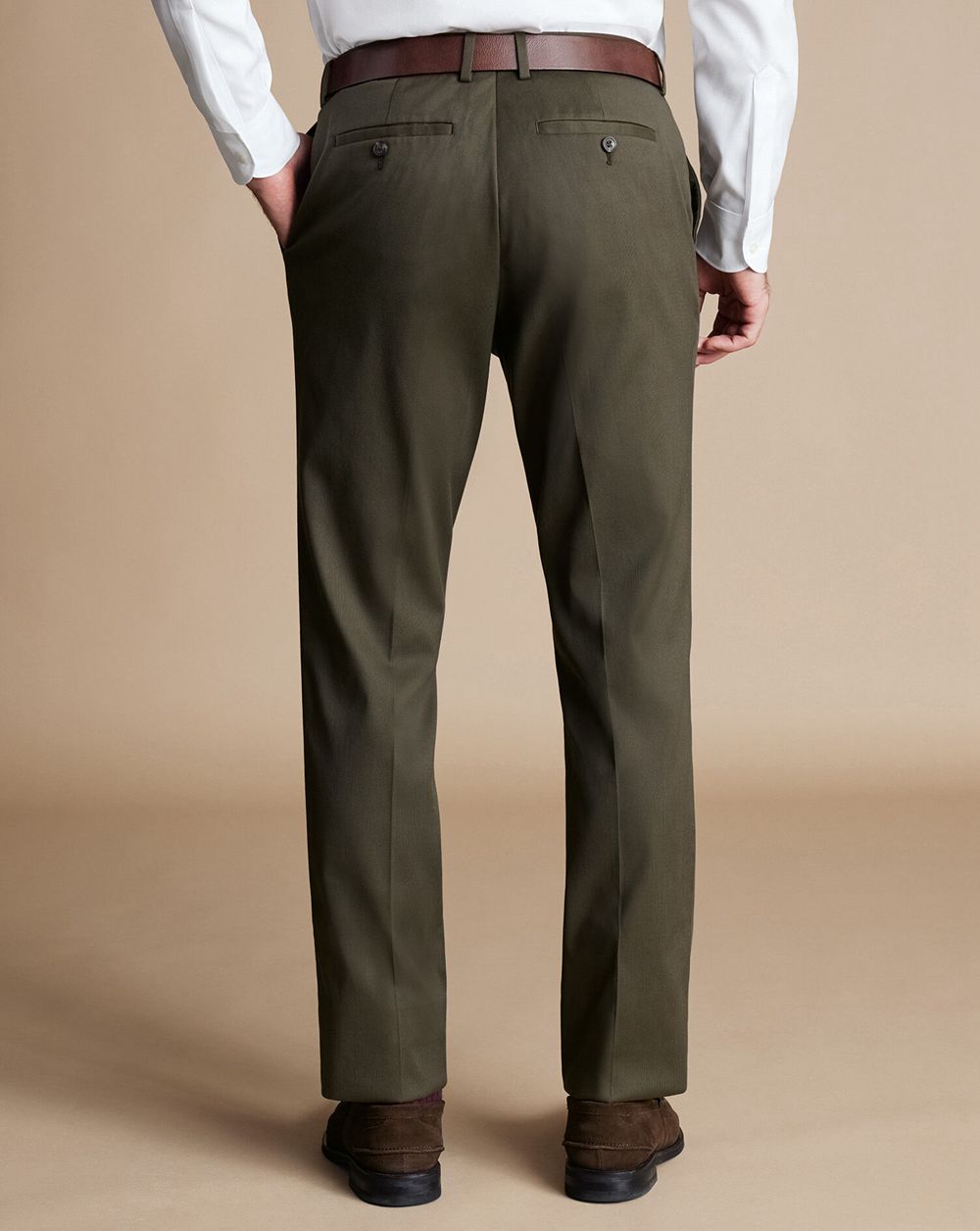 Olive Green Charles Tyrwhitt Smart Stretch Texture Pants | ROAJIV-692