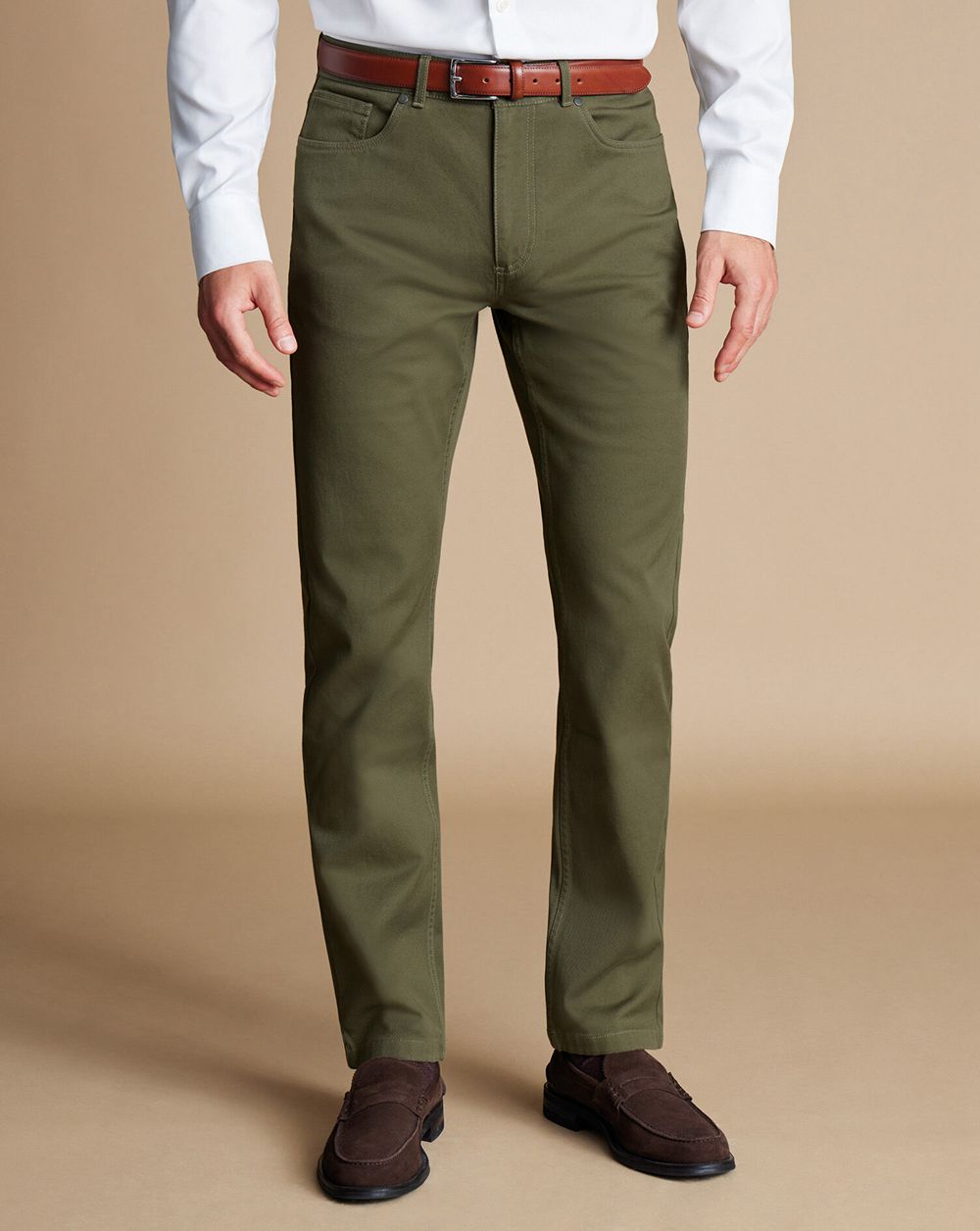 Olive Green Charles Tyrwhitt Twill 5 Pocket Jeans | FKWBIM-925