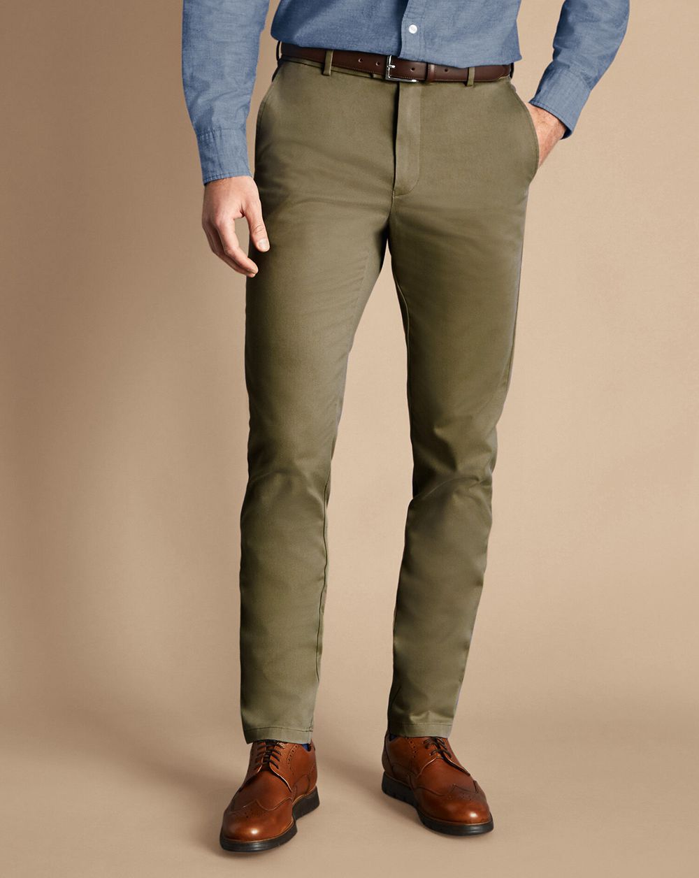 Olive Green Charles Tyrwhitt Ultimate Non-Iron Chinos | XQGZJO-962