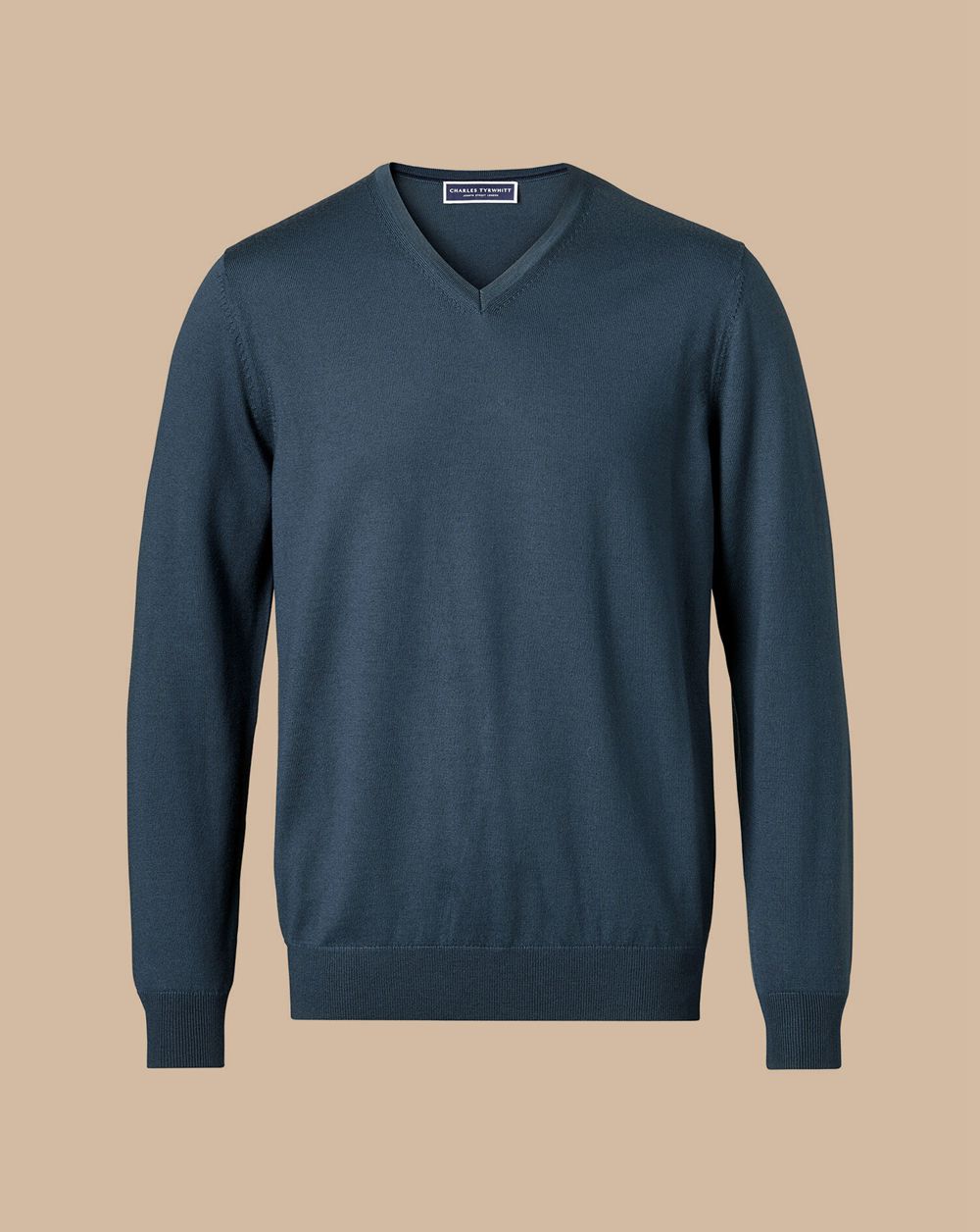 Petrol Blue Charles Tyrwhitt Merino V-Neck Sweater | GNSFLJ-897