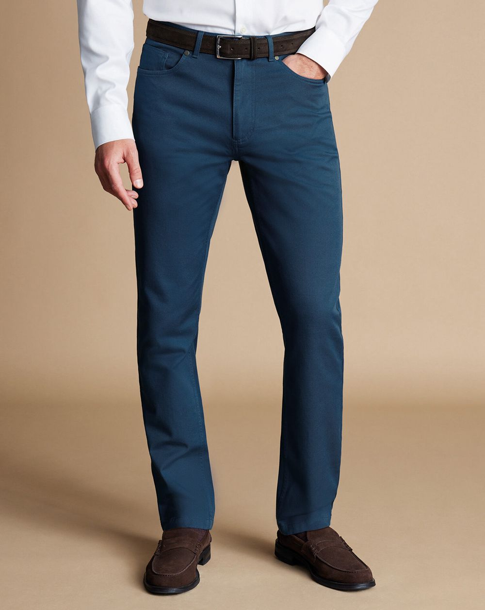 Petrol Blue Charles Tyrwhitt Twill 5 Pocket Jeans | MJOPNH-853