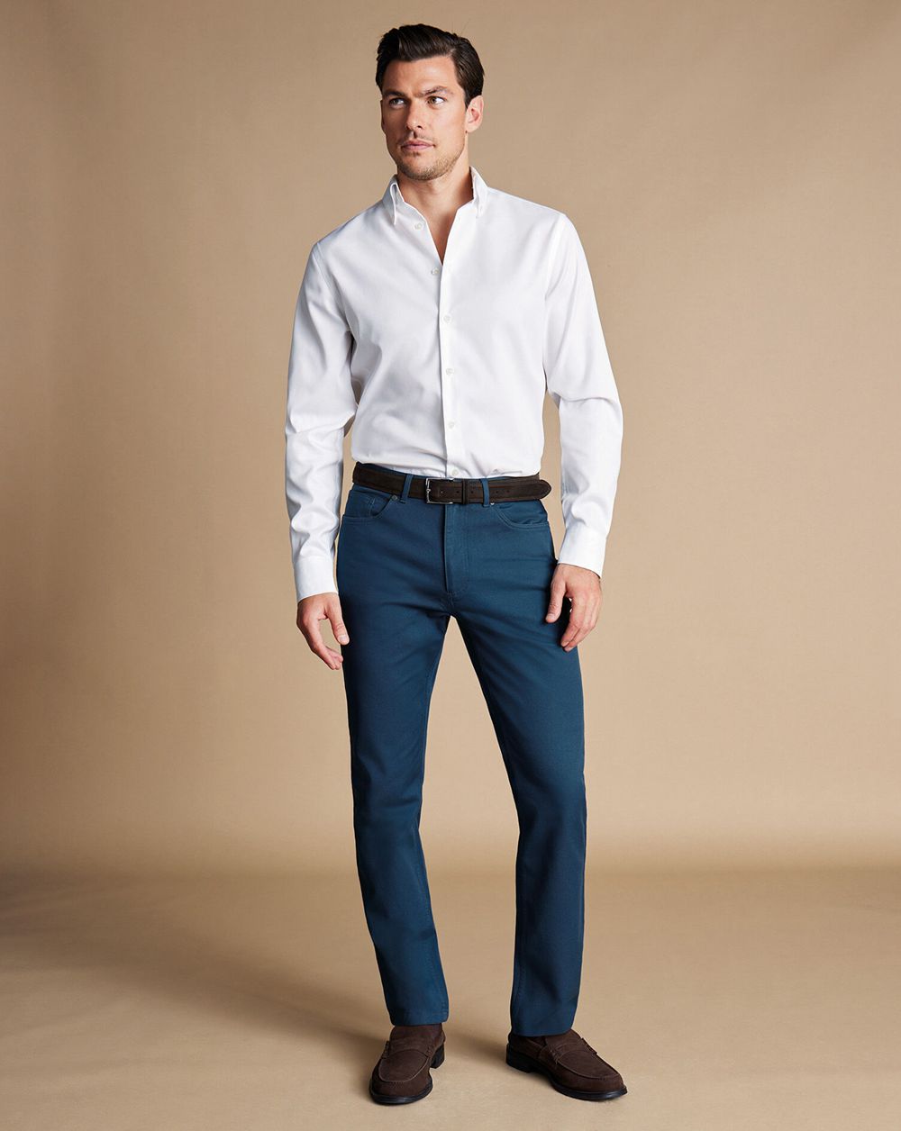 Petrol Blue Charles Tyrwhitt Twill 5 Pocket Jeans | MJOPNH-853