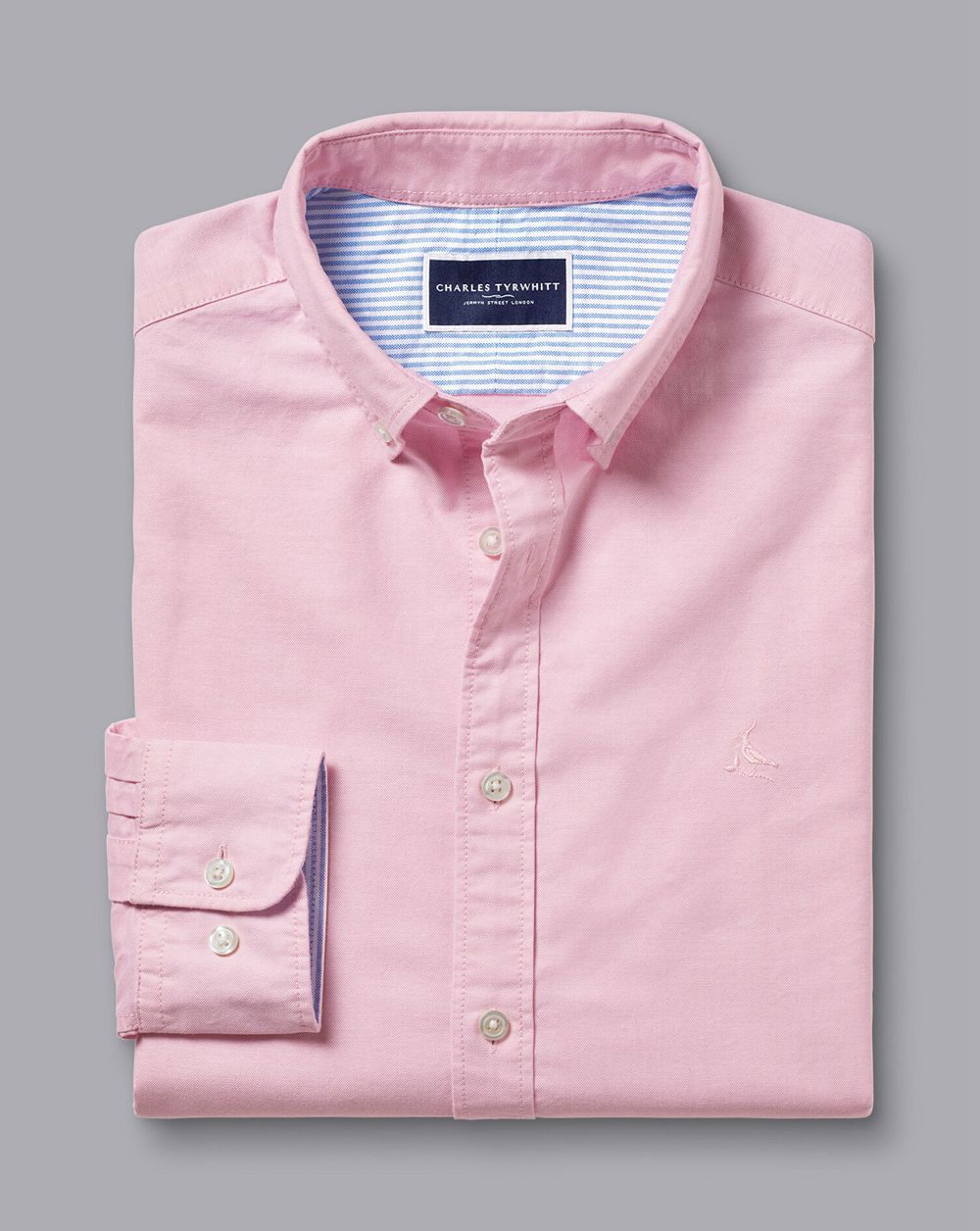 Pink Charles Tyrwhitt Button-Down Collar Washed Oxford Plain Shirt | NFHQTI-026