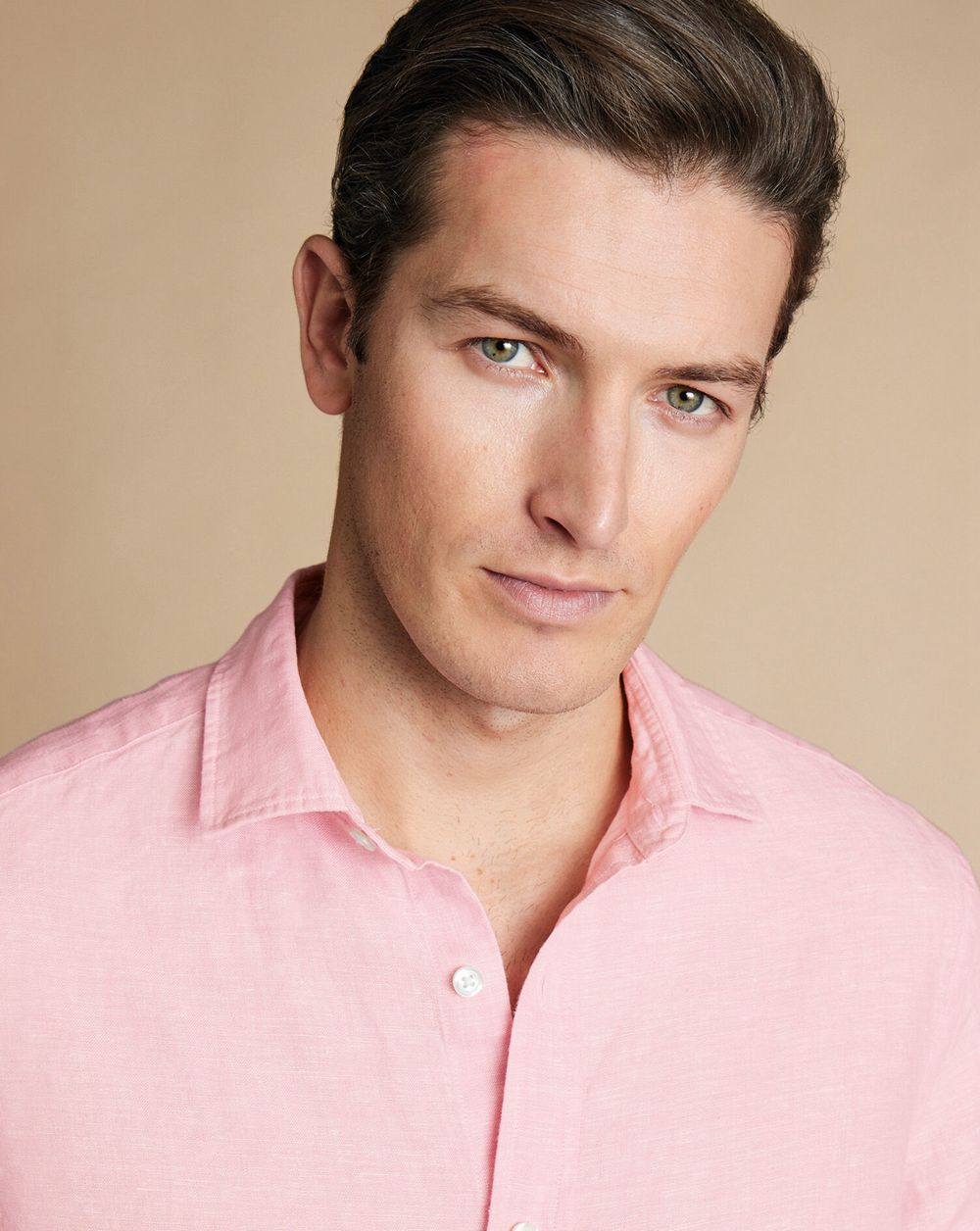 Pink Charles Tyrwhitt Pure Linen Shirt | FZBXQJ-264