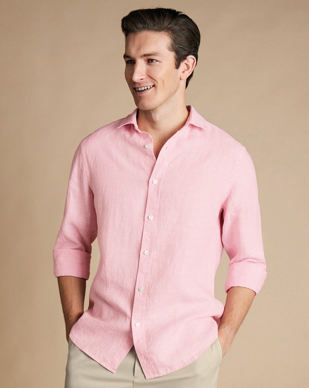 Pink Charles Tyrwhitt Pure Linen Shirt | FZBXQJ-264