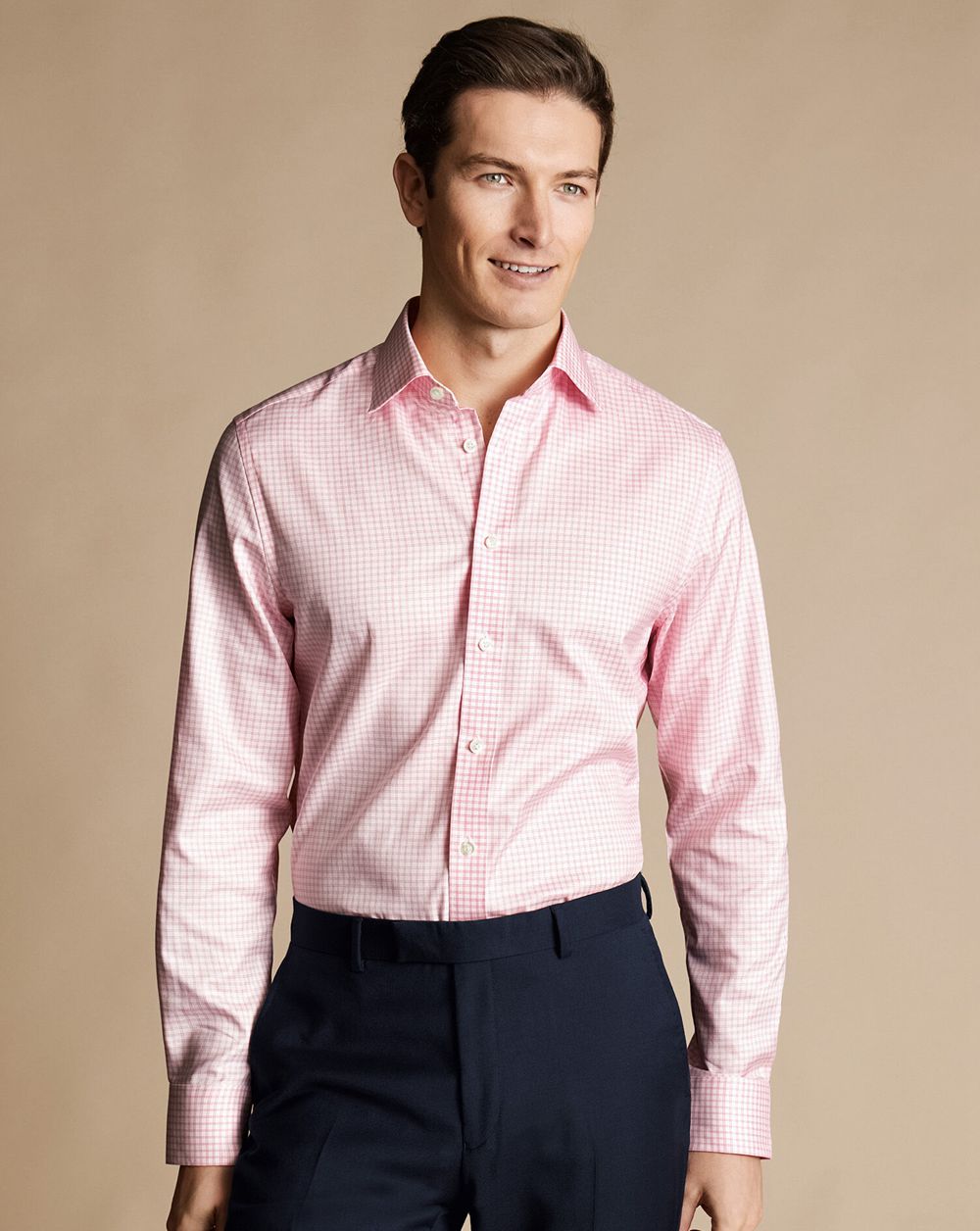 Pink Charles Tyrwhitt Semi-Spread Collar Egyptian Cotton Twin Check Shirt | HXGPEJ-210