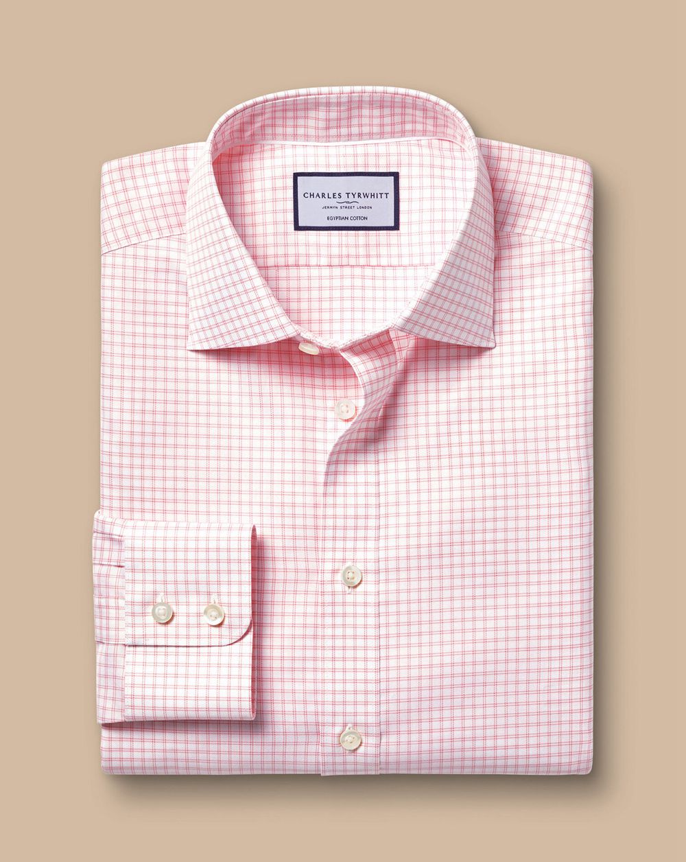 Pink Charles Tyrwhitt Semi-Spread Collar Egyptian Cotton Twin Check Shirt | HXGPEJ-210