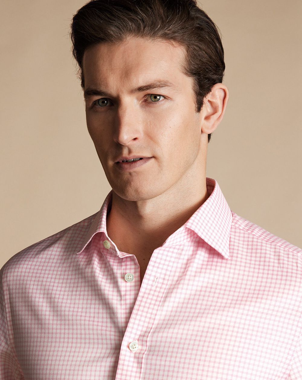 Pink Charles Tyrwhitt Semi-Spread Collar Egyptian Cotton Twin Check Shirt | HXGPEJ-210