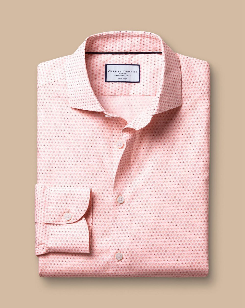 Pink Charles Tyrwhitt Semi-Spread Collar Non-Iron Stretch Floral Geo Print Shirt | UCMTWI-273