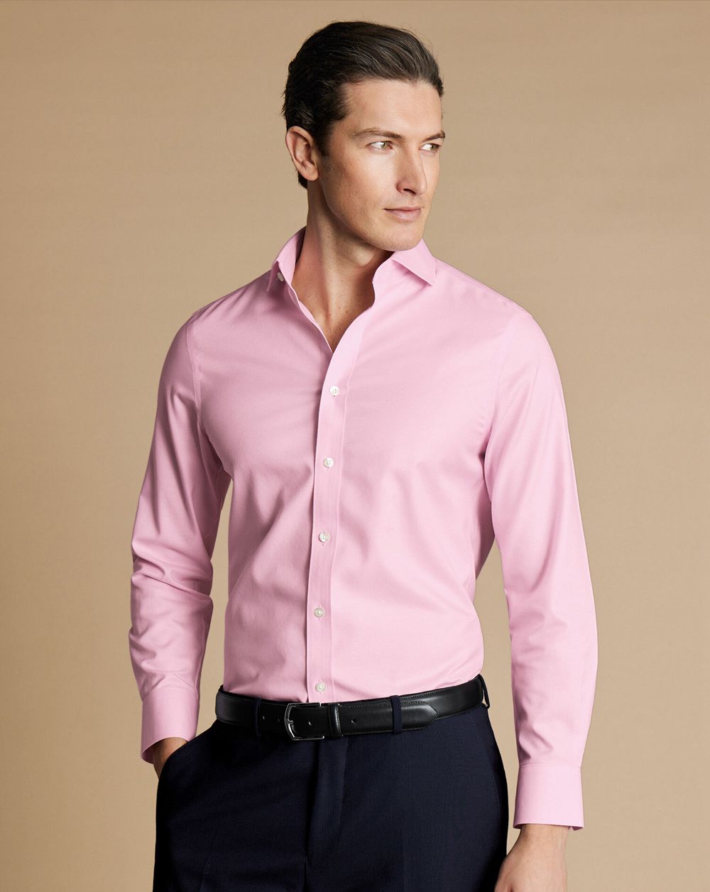 Pink Charles Tyrwhitt Spread Collar Non-Iron Twill Shirt | OXAIQE-576